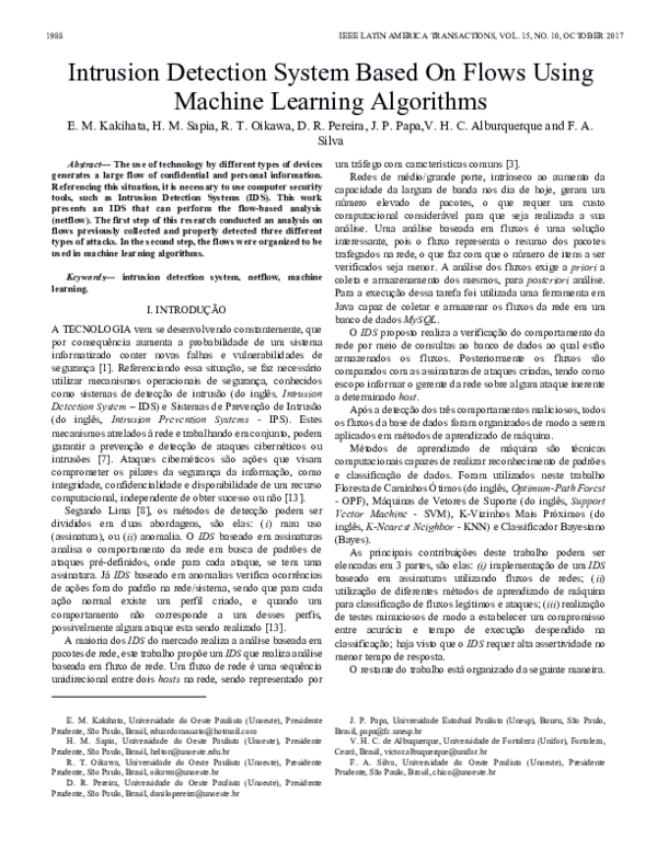 (PDF) Intrusion Detection System Based On Flows Using Machine Learning ...