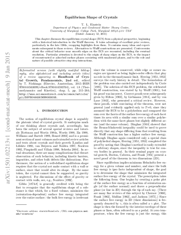(PDF) Equilibrium Shape of Crystals