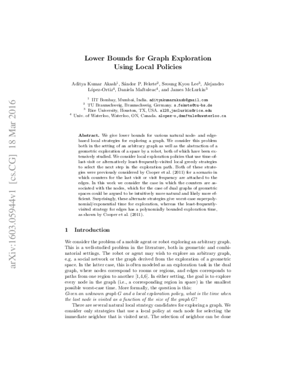 (PDF) Lower Bounds for Graph Exploration Using Local Policies