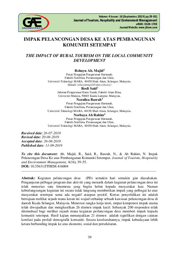 (PDF) The Impact of Rural Tourism on the Local Community Development