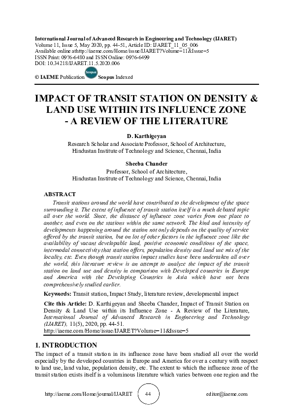 (PDF) IMPACT OF TRANSIT STATION ON DENSITY & LAND USE WITHIN ITS ...