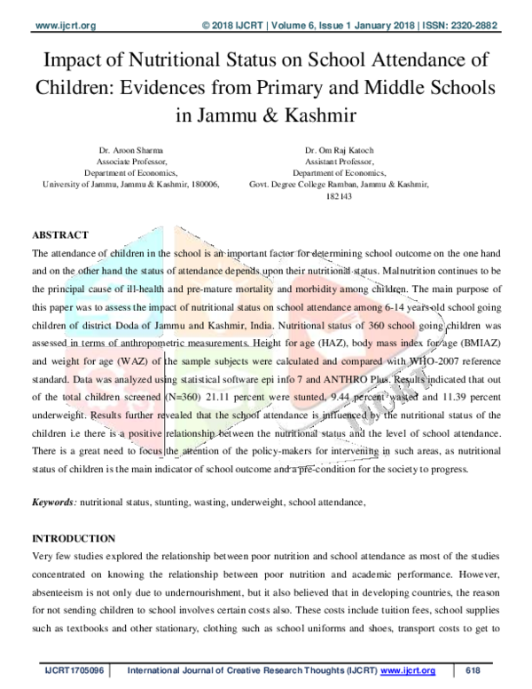 (PDF) Impact of Nutritional Status on School Attendance of Children ...