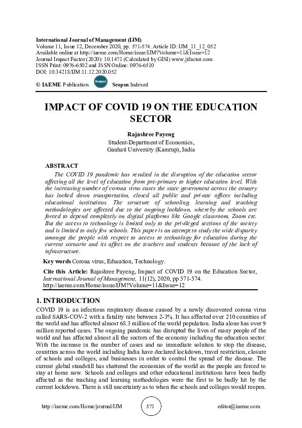 (PDF) IMPACT OF COVID 19 ON THE EDUCATION SECTOR
