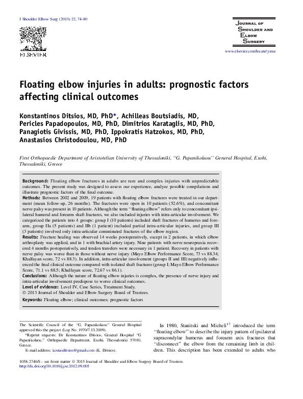 (PDF) Floating elbow injuries in adults prognostic factors affecting