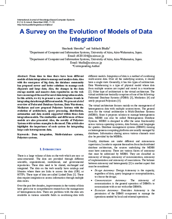 (PDF) A Survey on the Evolution of Models of Data Integration