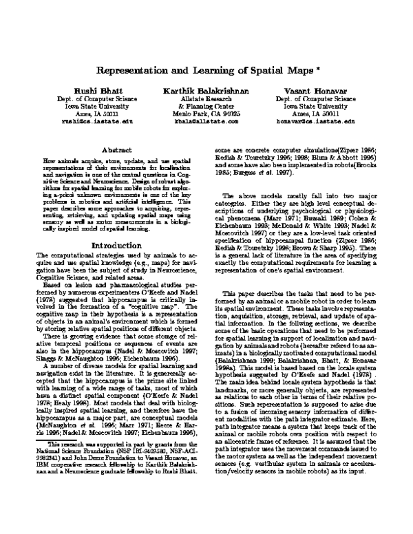 (PDF) Representation and Learning of Spatial Maps