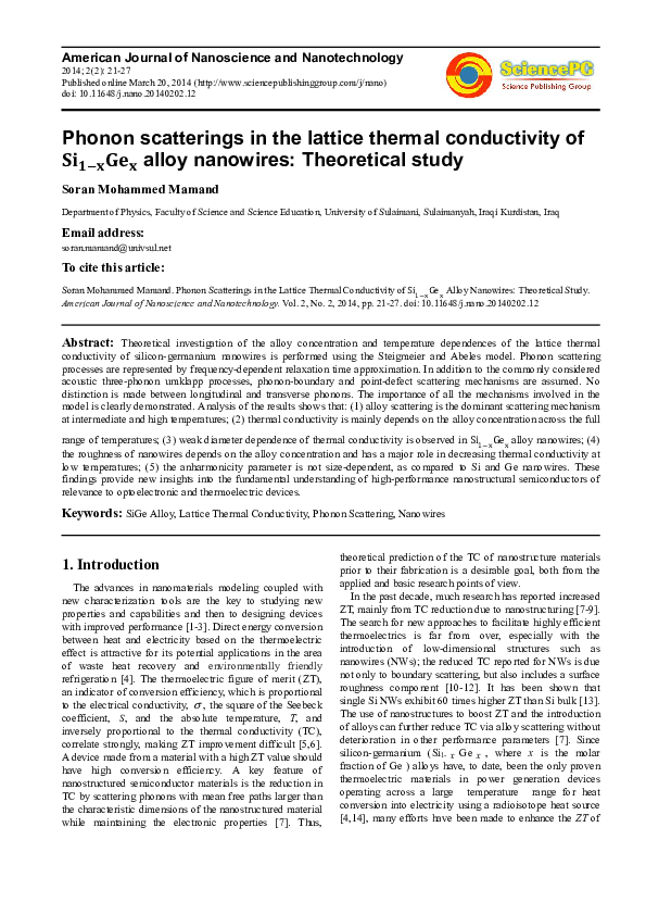 (PDF) Phonon Scatterings in the Lattice Thermal Conductivity of Si_(1-x ...