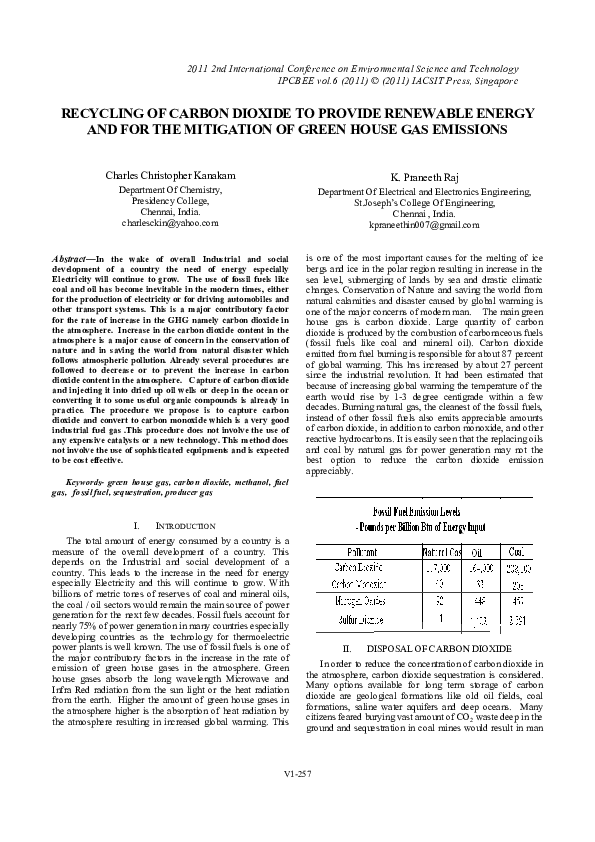 (PDF) Recycling of Carbon Dioxide to Provide Renewable Energy and for ...