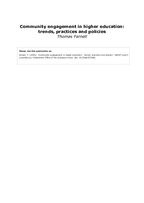 (PDF) Community engagement in higher education: trends, practices and ...