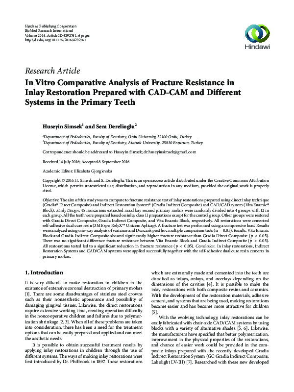 (PDF) In Vitro Comparative Analysis of Fracture Resistance in Inlay ...