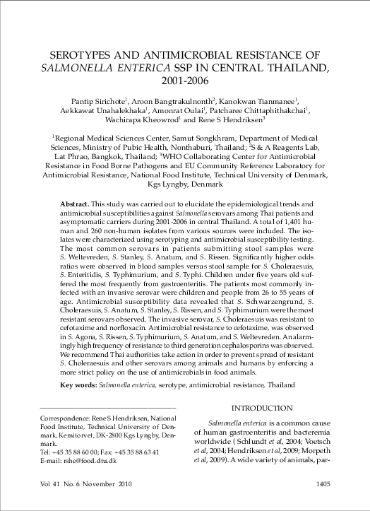 (PDF) Serotypes and antimicrobial resistance of Salmonella enterica ssp ...