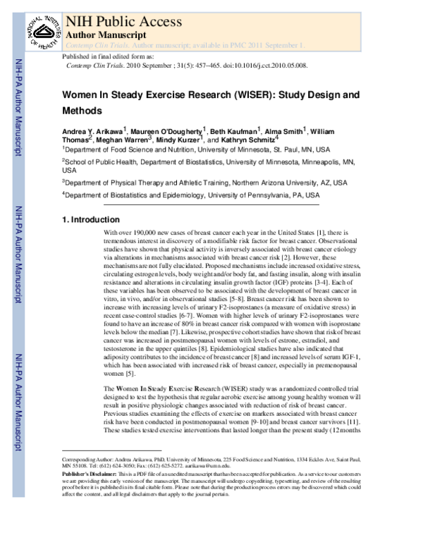 (PDF) Women in Steady Exercise Research (WISER): Study design and ...