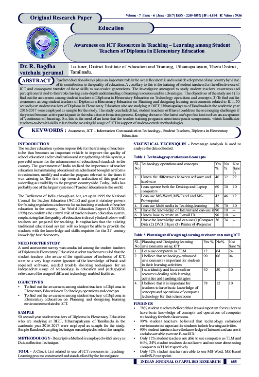 (PDF) Awareness on ICT Resources in Teaching -Learning among Student ...