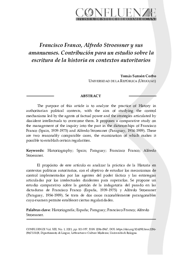 (PDF) Francisco Franco, Alfredo Stroessner y sus amanuenses