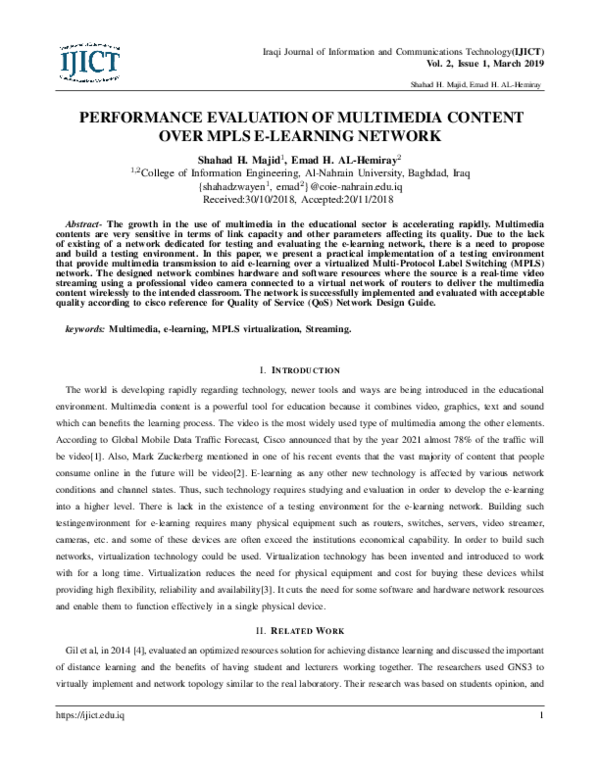 (PDF) Performance Evaluation of Multimedia Content over MPLS e-Learning ...