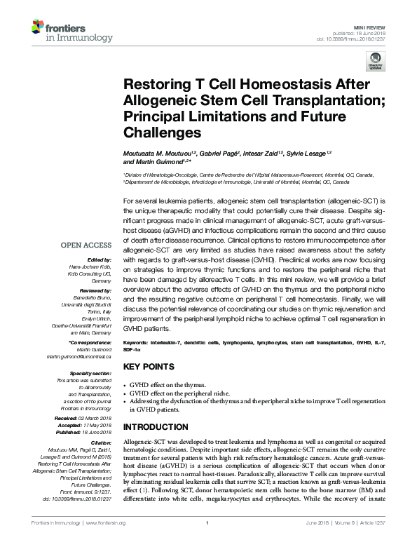 (PDF) Restoring T Cell Homeostasis After Allogeneic Stem Cell ...