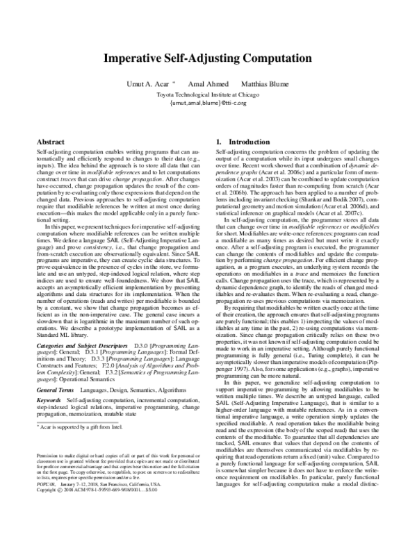 (PDF) Imperative selfadjusting computation Matthias Blume Academia.edu