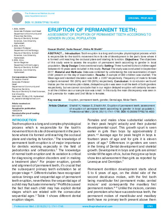 (PDF) Eruption of Permanent Teeth