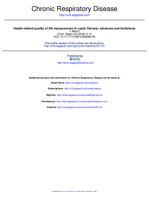 (PDF) Health-related quality of life measurement in cystic fibrosis ...