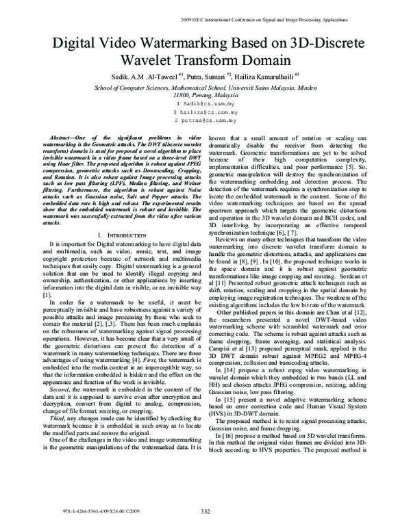 (PDF) Digital video watermarking based on 3D-discrete wavelet transform ...