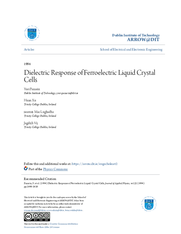 (PDF) Dielectric Response of Ferroelectric Liquid Crystal Cells