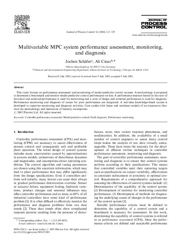 (PDF) Multivariable MPC system performance assessment, monitoring, and ...