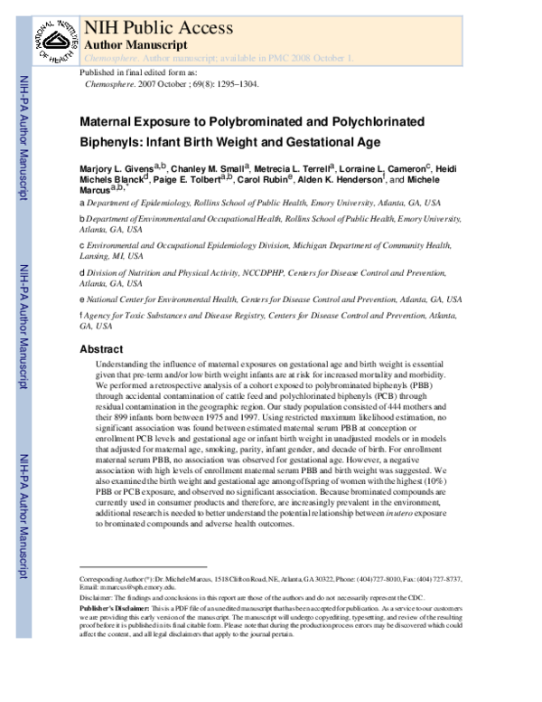 (PDF) Maternal exposure to polybrominated and polychlorinated biphenyls ...