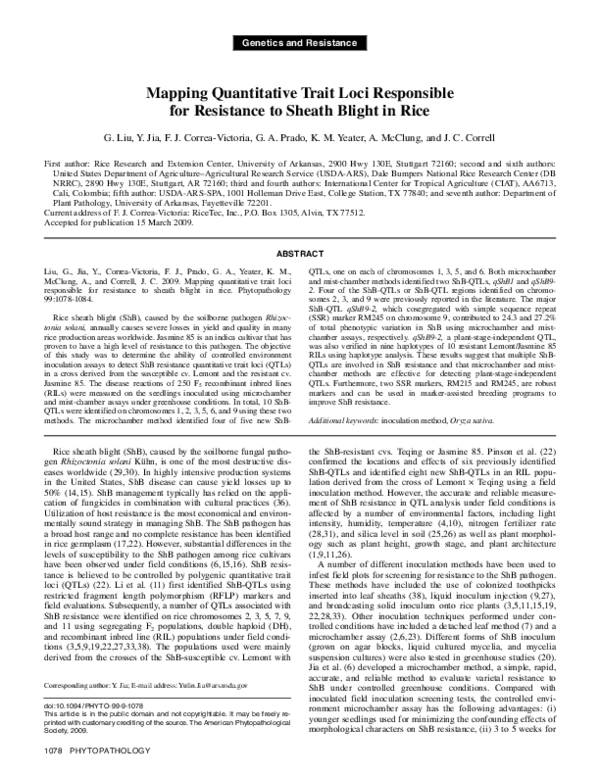 (PDF) Mapping Quantitative Trait Loci Responsible for Resistance to ...