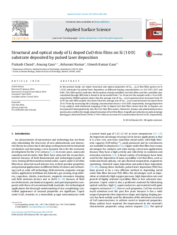 (PDF) Structural and optical study of Li doped CuO thin films on Si (1 ...