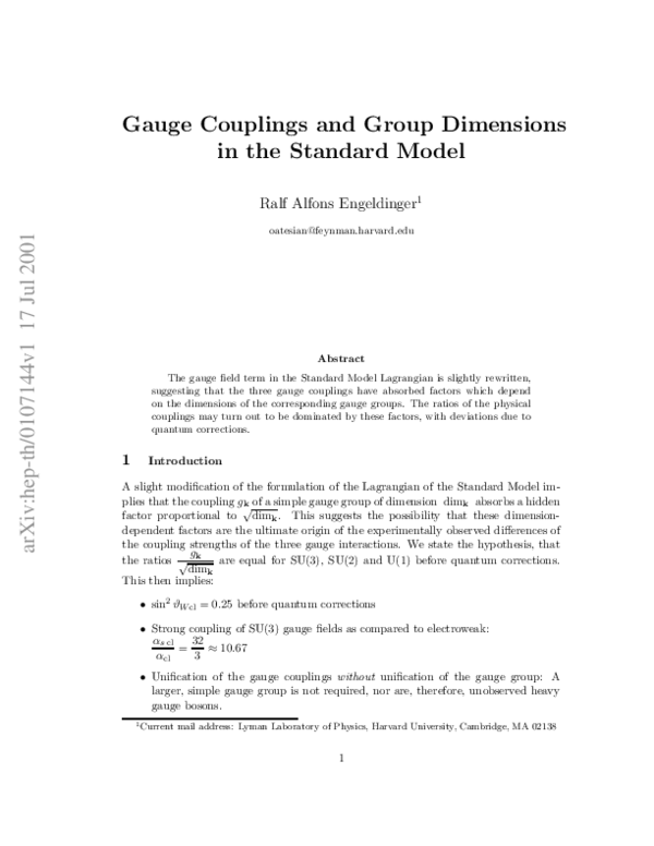 (PDF) Gauge Couplings and Group Dimensions in the Standard Model