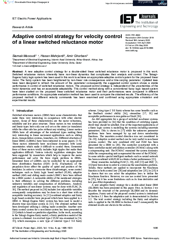 (PDF) Adaptive control strategy for velocity control of a linear ...