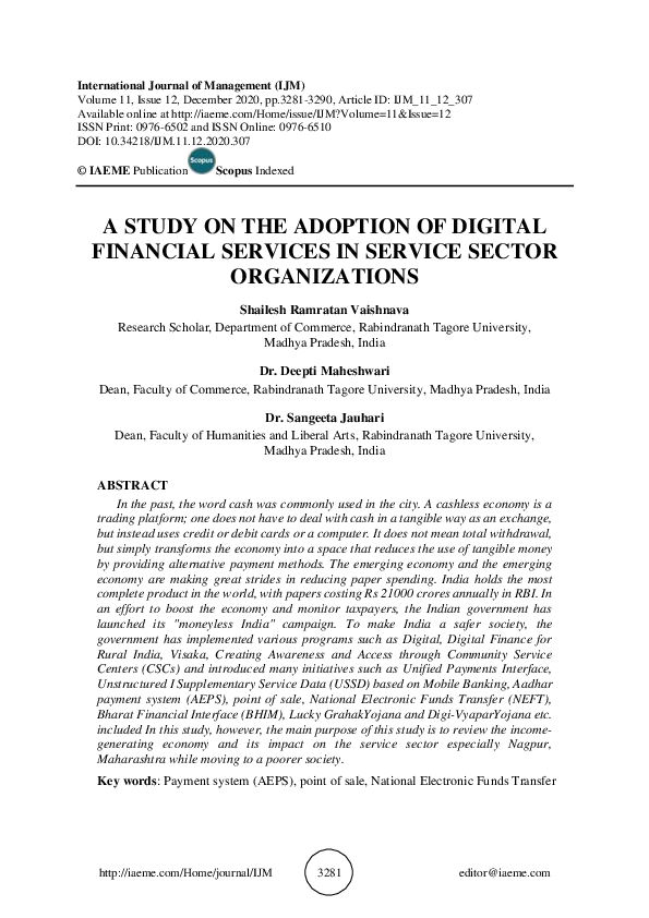 (PDF) A STUDY ON THE ADOPTION OF DIGITAL FINANCIAL SERVICES IN SERVICE ...