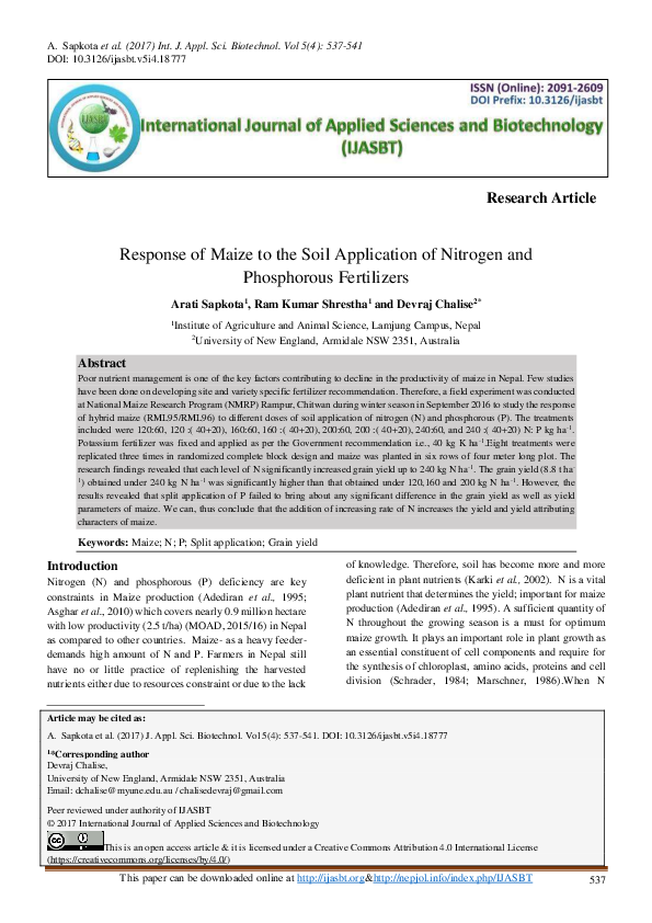 (PDF) Response of Maize to the Soil Application of Nitrogen and