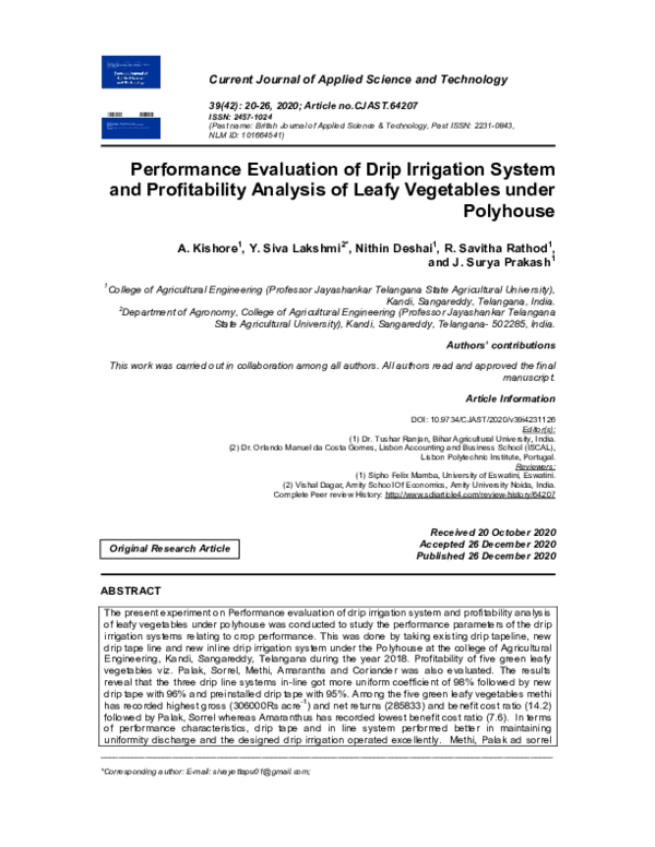 (PDF) Performance Evaluation of Drip Irrigation System and ...