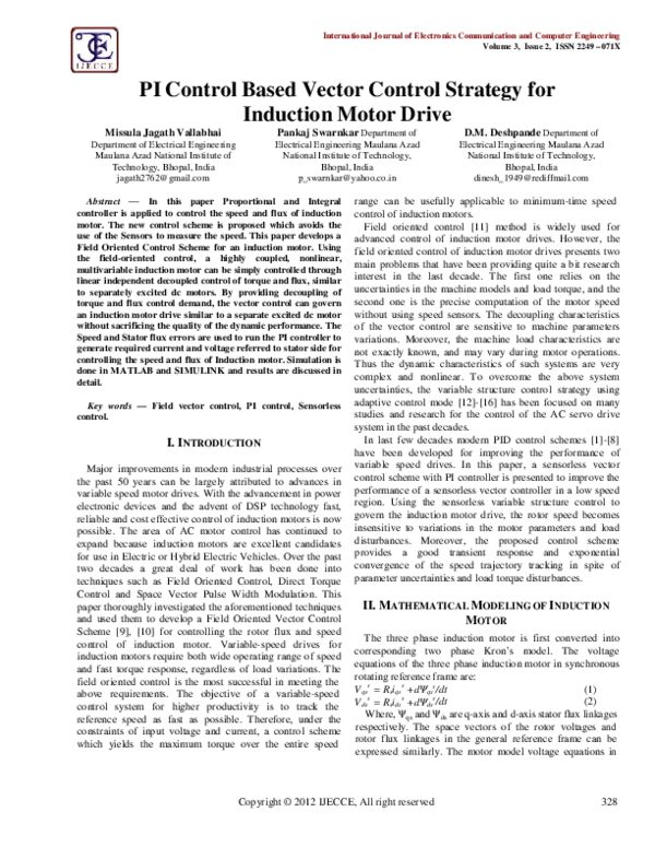 (PDF) PI Control Based Vector Control Strategy for Induction Motor Drive