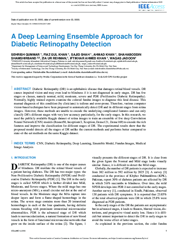 (PDF) A Deep Learning Ensemble Approach for Diabetic Retinopathy Detection