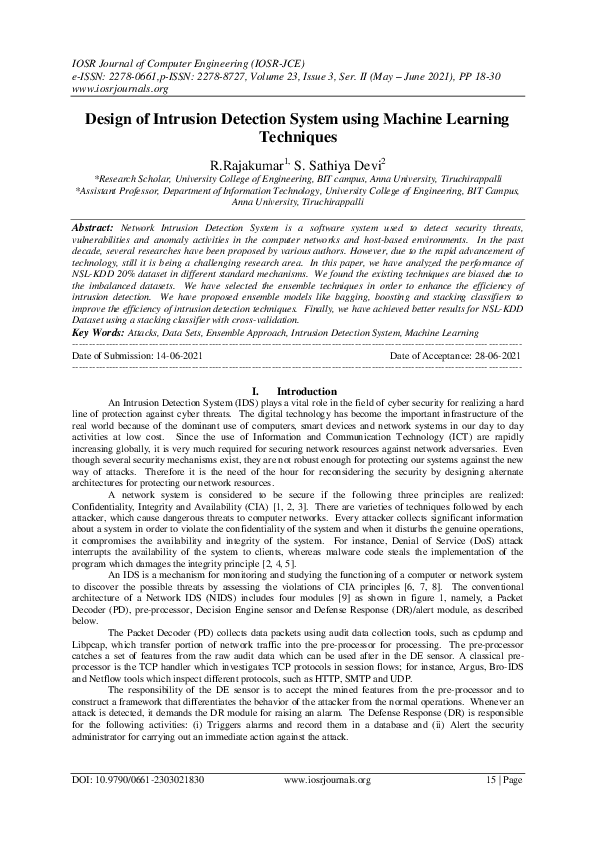 (PDF) Design of Intrusion Detection System using Machine Learning ...