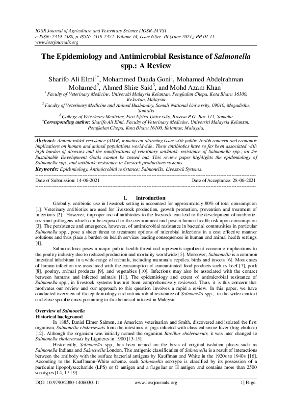 (PDF) The Epidemiology and Antimicrobial Resistance of Salmonella spp ...