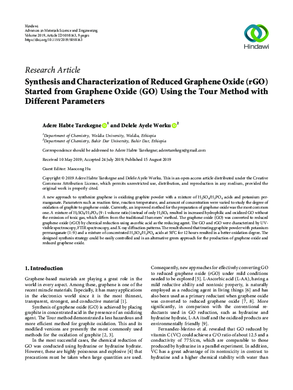 (PDF) Synthesis and Characterization of Reduced Graphene Oxide (rGO ...