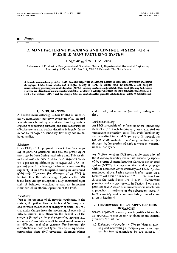 (PDF) A manufacturing planning and control system for a flexible ...