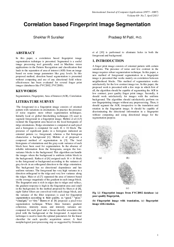(PDF) Correlation based Fingerprint Image Segmentation