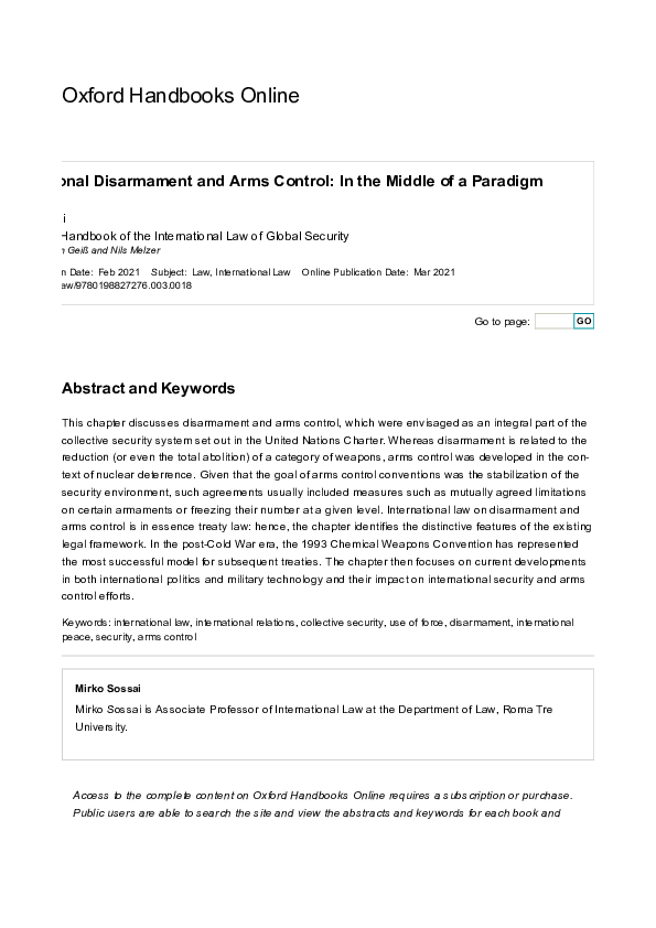 (PDF) International Disarmament and Arms Control: In the Middle of a ...