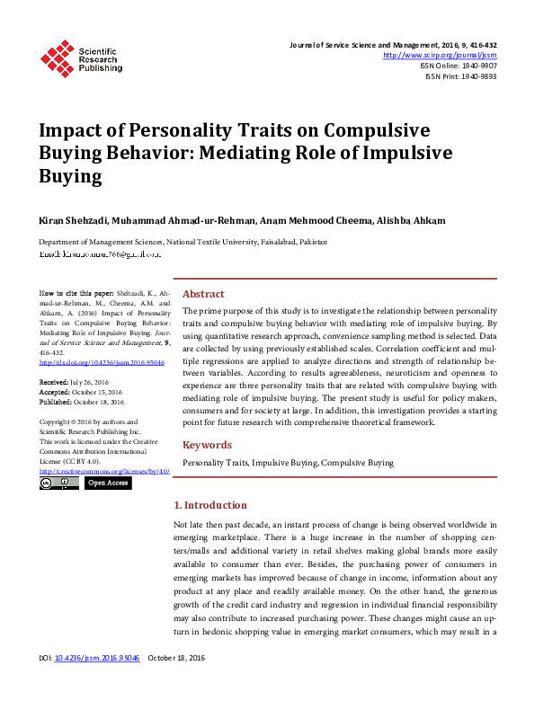 (PDF) Impact of Personality Traits on Compulsive Buying Behavior ...
