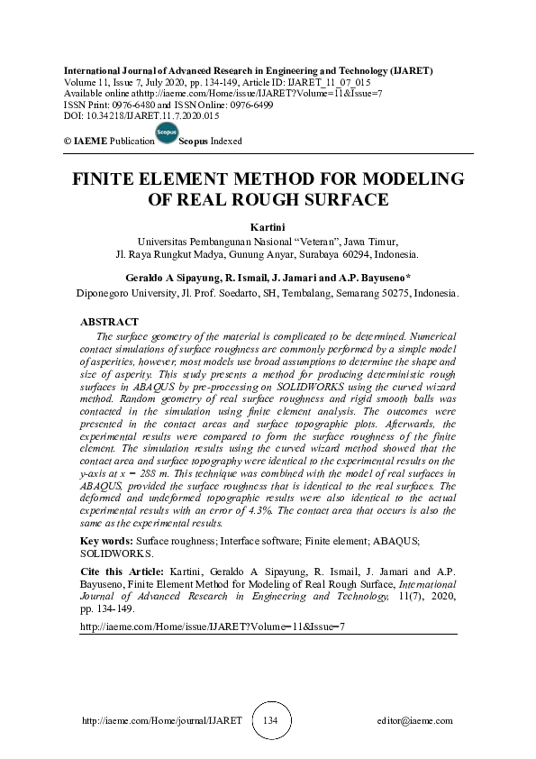 (PDF) FINITE ELEMENT METHOD FOR MODELING OF REAL ROUGH SURFACE
