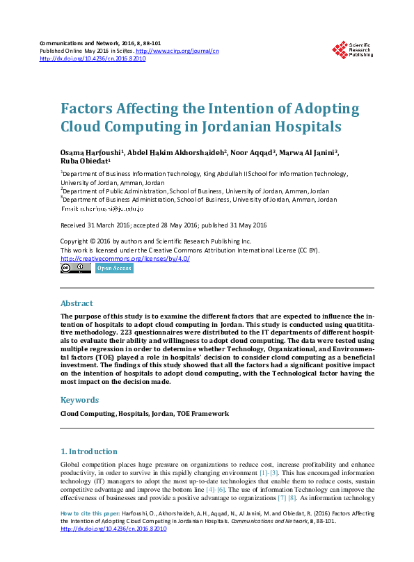 (PDF) Factors Affecting the Intention of Adopting Cloud Computing in ...