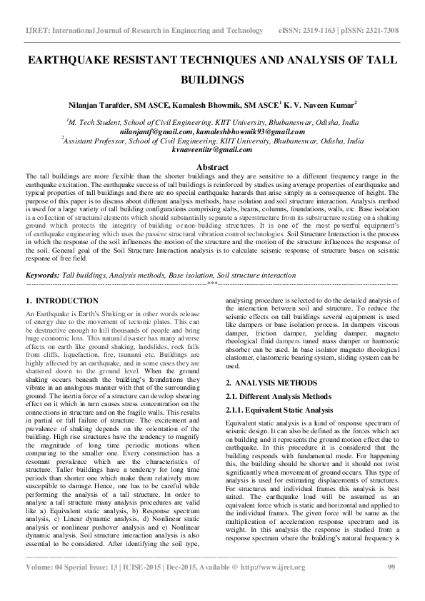 (PDF) EARTHQUAKE RESISTANT TECHNIQUES AND ANALYSIS OF TALL BUILDINGS