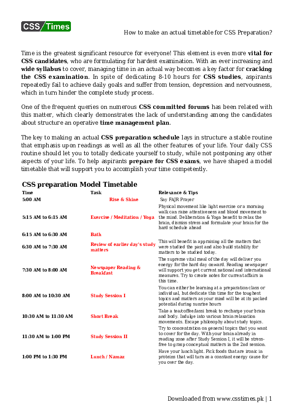 (PDF) How to make an actual timetable for CSS Preparation