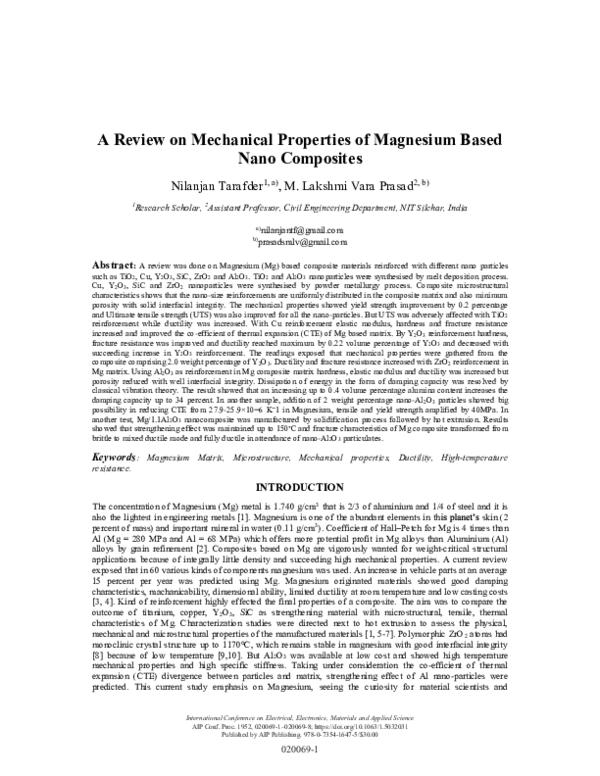 (PDF) A Review on Mechanical Properties of Magnesium Based Nano Composites