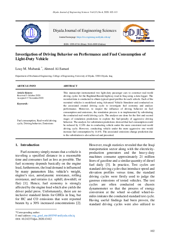(PDF) Investigation of Driving Behavior on Performance and Fuel ...
