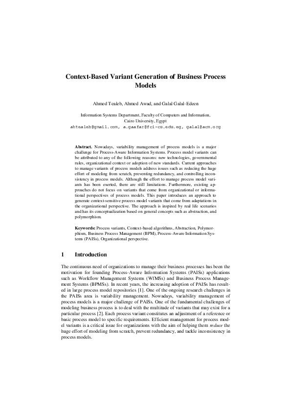 (PDF) Context-Based Variant Generation of Business Process Models